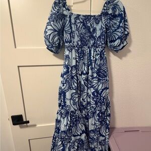 Lilly Pulitzer Hadly Blue Floral Puff-Sleeve Maxi Dress XXS